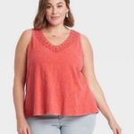 Knox Rose NWT Womens  Lace Crocheted Trim V Neck Sleeveless Top - Sz 1X Photo 0