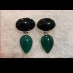 Onyx TAXCO Vintage Southwest Black Green Agate Sterling Silver Drop Earrings Photo 6