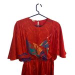 Vintage 70s 80s Red Flutter batwing Sleeve blouse geometric print party dress Size XL Photo 1