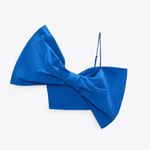 ZARA  Tied Bow Spaghetti Strap Crop Top in Bluish Photo 3