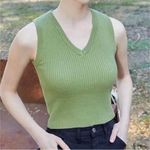 Brandy Melville  Knit V-Neck Tank Top Cropped Blouse Size Small Stretch Cotton Photo 0