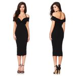 Nookie Athena Off Shoulder Black Midi Dress Size Small NON1722 Cocktail Chic Photo 1