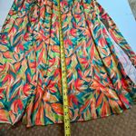 Nicole Miller  Tropical One Shoulder Maxi Front Slit Dress Fancy Belted 8 Satin Photo 7