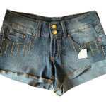 Dollhouse  The Sienna Mini Denim Shorts Gem Buttons Size 9 Grunge Y2K Vintage‎ Photo 0