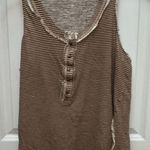 Free People Love Language Brown Henley Sleeveless Tank Top Size S Linen Blend Photo 0