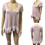 Honey Punch Dusty Pink Lace Detail Cuffed Short Sleeve A Line Scoop Neck Top XS Photo 1