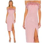 LPA  | Astrid Ostrich Feather Dress Pink Midi Slit Revolve XS Photo 1