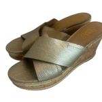 Franco Sarto  Gold Slip-On Slide Wedge Sandals Metallic Comfort Size 9.5 Women's Photo 4