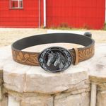 Vintage Style Twin Horses Embossed PU Leather Belt Casual Accessory Size L Tan Size L Photo 8