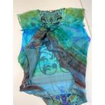 One World Blouse Top Small S Blue Green Sheer Paisley Embellished Festival Photo 5