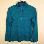 Eddie Bauer Women’s Green Chevron Patterned Quarter Zip-Up Pullover Sweatshirt Photo 0
