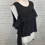 Forever 21  Long Sleeve Tee Cold Shoulder Ruffle Front Black Stripe-Large Photo 1