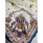 Large Square Satin Scarf With Multicolor Floral Pattern & Blue Border Photo 4