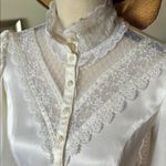 Gunne Sax Vtg 80’s Gunnies cream satin sheer lace Victorian button down feminine blouse M Photo 3