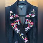 Betsey Johnson  Black Corduroy Lined Belted Embroid Double Breasted Trench Coat Photo 2