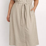 Alex Marie Women's Size 16 Khaki Tan Belt Utility Dress Pockets Linen Blend Photo 0
