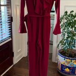Versona  Deep Red Ruffled Jumpsuit with Pockets Photo 0