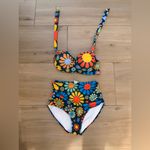 NEW Retro 70’s 2 Pc Bikini Set High Waist Bikini Swimsuit Halter Ruched M Blue Size M Photo 2