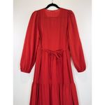 A loves A Women Dress Red Maxi Puff Sleeve V Neck Plaid Tiered Long Sleeve Small Photo 8