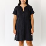 Theory Linen Blend Short Sleeve Shirt Dress in Black Photo 8