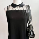 Adrianna Papell Black Mesh Peter Pan Collar Top Sheer Gothic Fairy Grunge Vintage Medium Photo 0