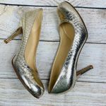 Kate Spade Karolina Size 7.5 B Gold Snake Pumps Leather High Heels Shoes Italy Photo 4