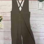 Women’s Olive Green & White Pinafore Wide Leg Cropped Jumpsuit | Medium Photo 0