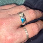 Italian Stamped Sterling Silver With Turquoise and Mother of Pearl Inlay Ring Size 8 Photo 4