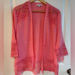 Studio Works  Cardigan Shrug with lace & 3/4 sleeves Color Salmon Pink Size L Photo 0