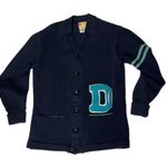 H L WHITING Lettermans Sweater Navy Blue Letter D Swimmer Wool Pockets 50’s Photo 2