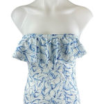 Tory Burch  Blue Strapless Ruffle Sleeveless Leaf One Piece Swimsuit Swimwear S Photo 0