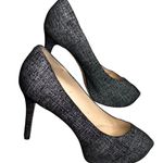 Nine West  Juliette Black Speckled Denim Metallic Suede Heels Photo 0