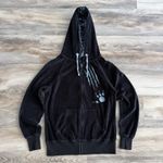 Disney  Parks Black Stitch Velour Zip Hoodie Women’s Small Graphic Back Photo 1