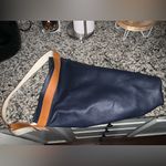 Rare Nora Lozza leather Italian quite luxury handbag navy tan boho classic $680 Blue Photo 6