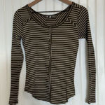 BKE  M Ribbed Thermal Henley Top Olive Stripe Y2K Layering Indie Grunge Photo 0