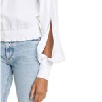 Ramy Brook  Liv Top Women's Medium White Slit Bishop Sleeve Elastic Waist NWOT Photo 9