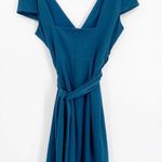 Dress the Population Dana Peacock Blue V-Neck Criss-Cross Sash Square Back Dress Photo 3