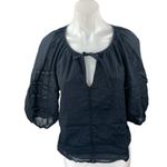 Abercrombie & Fitch Women's Black Keyhole Lace 3/4 Balloon Sleeve Blouse Top M Photo 0