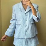 ZARA TWEED WEAVE TEXTURED BLAZER WITH BUTTON DETAILS BABY BLUE SIZE XS NEW Photo 6