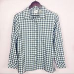 Chic Comfort Gingham Plaid Button Down Shirt Blue Ivory Small Long Sleeve Photo 6