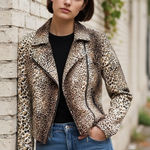 Venus Leopard Print Moto Jacket Animal Print Zip Front Lined Brown Jacket Size 8 Photo 0