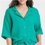 Stars Above NWT Women’s 100% Cotton Gauze Short Sleeve Notch Collar Green Shirt Sz M Photo 2