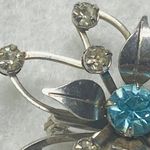 Silver Tone Flower Pin Brooch Pendant Filagree Rivet Construction Rhinestones Photo 4