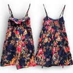 Dark Blue Pink Multicolor Floral Sundress Babydoll Mini Dress Photo 2