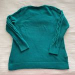 Loft Large Blue-Green Cotton Blend Crewneck Cableknit Sweater Photo 1