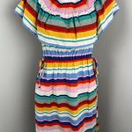 Anthropologie 4our Dreamers Stripe Off The Shoulder Linen Blend Rainbow Dress XS Photo 3