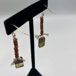 Gold Tone Beaded Tassel Earth Tone Rectangular Charm Boho Earrings Photo 3