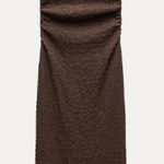 ZARA  Expresso Brown Textured Knot Ruched Side Maxi Dress LARGE Modest Preppy Photo 0