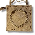 Boutique Vintage Straw Handbag Market Bag Tote Lined Square Zip Closure Tan Brown Photo 2