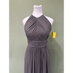 Dessy Collection Dress Sz 4 Halter Maxi Gown Prom Grey Shirred Chiffon Open Back Gray Photo 3